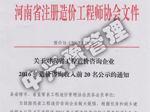 河南省工程造價(jià)咨詢(xún)企業(yè)收入20強